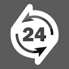 Vector image round the clock. 24 hours. Time icon. Business concept pictogram. Vector  colored sticker icon. Layers grouped for easy editing illustration.  For your design.