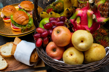 fruit basket on breakfast table