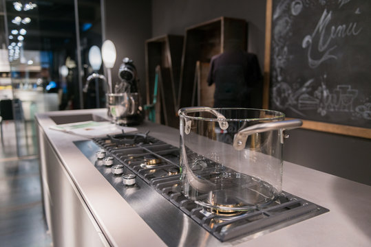 Kitchen interior design with glass pot