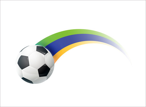 Football with Brazilian national flag colorful trail. Vector illustration design for soccer football championships, tournaments, games. Element for invitations, flyers, posters,