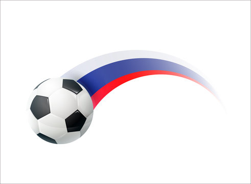 Football with Russian national flag colorful trail. Vector illustration design for soccer football championships, tournaments, games. Element for invitations, flyers, posters, cards, banners.