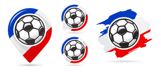 Naklejka premium French football vector icons. Soccer goal. Set of football icons. Football map pointer. Football ball. Soccer ball.