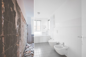 tiled bathroom renovation  -  before and after restoration