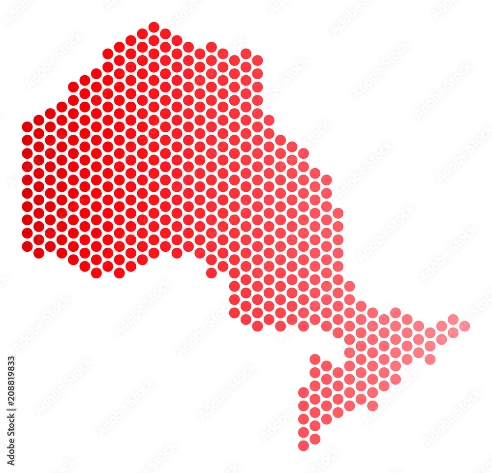 Poster red dotted ontario province map. geographic scheme in red color with horizontal gradient. vector con
