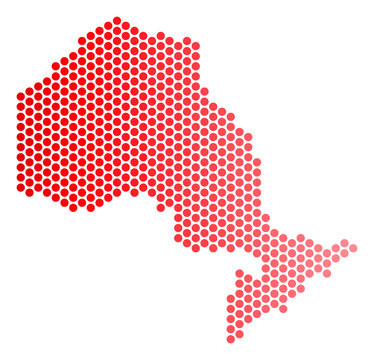 Red dotted Ontario Province map. Geographic scheme in red color with horizontal gradient. Vector concept of Ontario Province map composed of sphere element matrix.