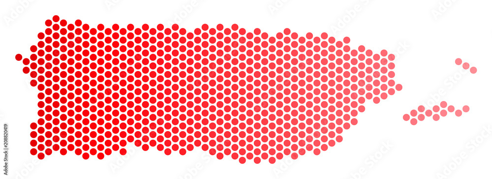 Poster red dotted puerto rico map. geographic scheme in red color with horizontal gradient. vector concept 