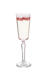 pomegranate mimosa with pomegranate grains inside and white creamy foam