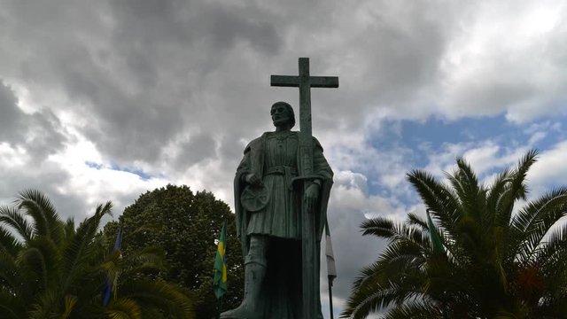 Timelapse of Statue of Pedro Alvares Cabral, navigator who discovered the land of Brazil in 1500, in his native town Belmonte