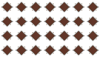 set of dark brown rhombuses with shiny metal frame and cement gray line pattern of grunge pattern on white background