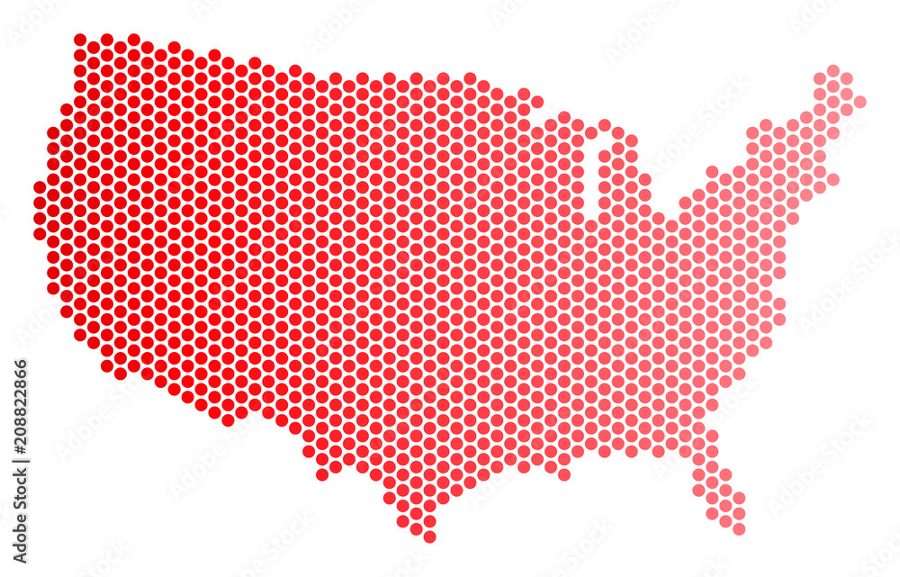 Poster red round spot usa map. geographic plan in red color with horizontal gradient. vector concept of usa
