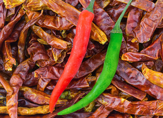 sharp peppers base of spicy dishes salsa mexico, fresh dry chili pods