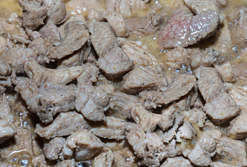 piece of bar fry pork seasoning pepper in meat broth appetizing dinner