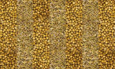 light background fennel seeds dry and round seeds coriander straw background wide narrow stripes base pattern natural