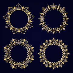 Gold decorative frame. Vector logo templates. The past. Monogram, initials. Elegant emblem logo for restaurants, hotels, bars and boutiques. It can be used to design business cards, invitations