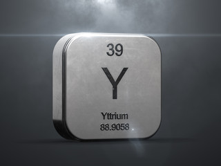 Yttrium element from the periodic table. Metallic icon 3D rendered with nice lens flare
