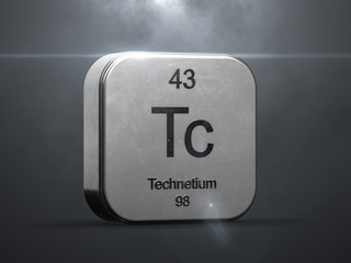 Technetium element from the periodic table. Metallic icon 3D rendered with nice lens flare