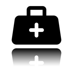 Obraz premium first-aid kit, simple icon. Black icon with mirror reflection on white background