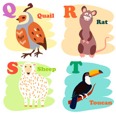 Cartoon Vector Illustration of Colorful English Alphabet with Funny Animals
