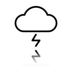 cloud and lightning. simple outline icon. linear symbol with thin outline. Black icon with mirror reflection on white background
