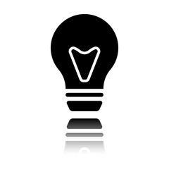 bulb, simple icon. Black icon with mirror reflection on white background