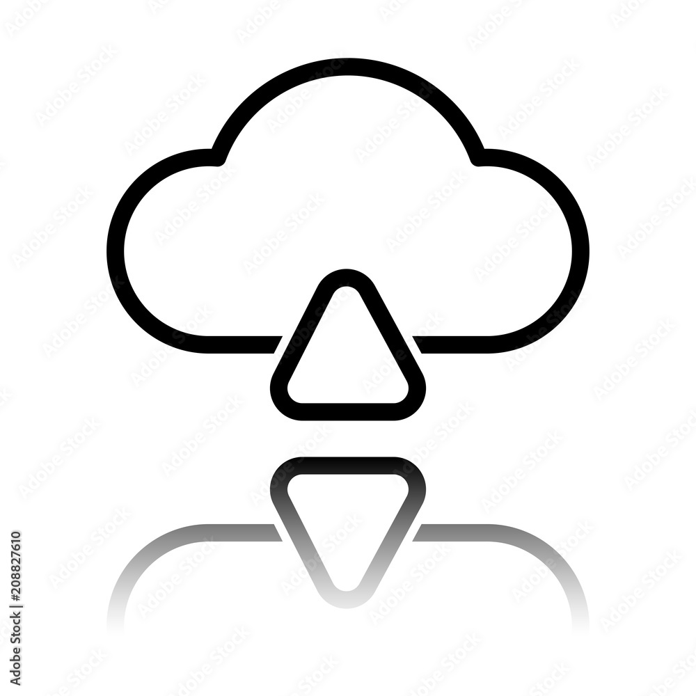 Poster outline upload simple cloud icon. linear symbol with thin outline. black icon with mirror reflection