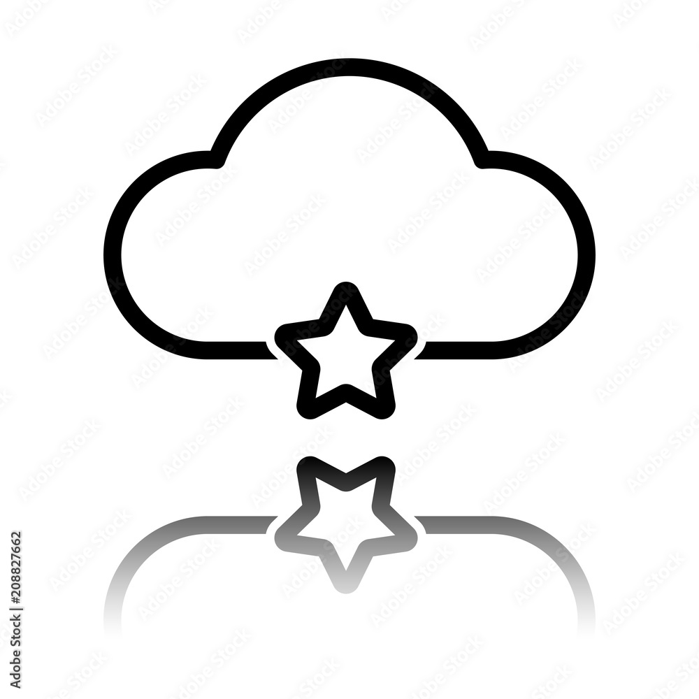 Poster bookmark cloud database. linear symbol with thin outline. simple outline icon. black icon with mirro