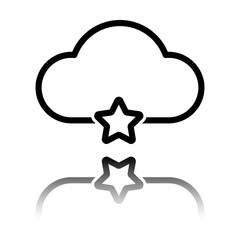 bookmark cloud database. linear symbol with thin outline. simple outline icon. Black icon with mirror reflection on white background