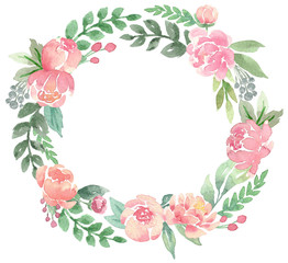 Loose Floral Watercolor Wreath with Peonies