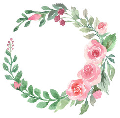 Loose Floral Watercolor Wreath with Roses