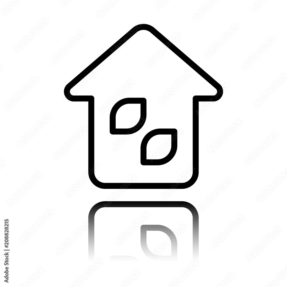 Poster simple house icon. linear icon with thin outline. black icon with mirror reflection on white backgro