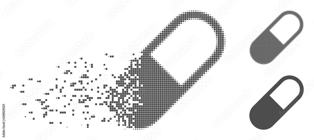 Poster grey vector medication granule icon in fractured, dotted halftone and undamaged solid variants. disi