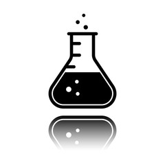 Medical test tube icon. Black icon with mirror reflection on white background