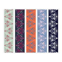 Embroidery pattern design tapes. Fancy strap boho colorful border swatch vector.