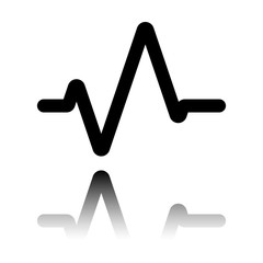 Simple pulse icon. Black icon with mirror reflection on white background