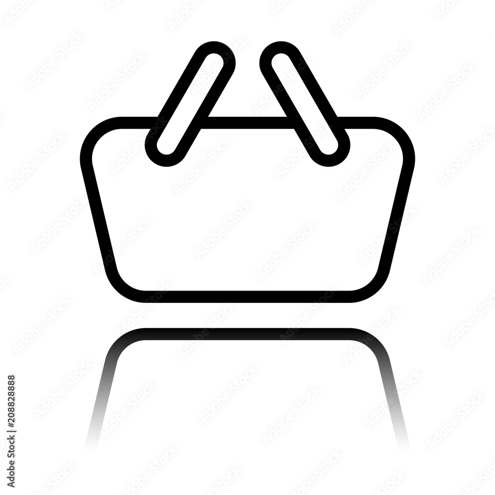 Poster shopping basket icon. simple linear icon with thin outline. black icon with mirror reflection on whi