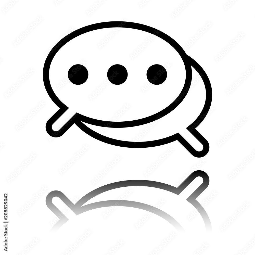 Poster simple chat. couple of text clouds. linear icon with thin outline. black icon with mirror reflection
