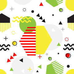 Trendy seamless Memphis style geometric pattern, vector illustration