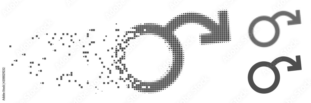 Poster gray vector sexual impotence icon in fractured, dotted halftone and undamaged whole versions. disint