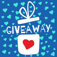 giveaway contest. gift box with heart. 