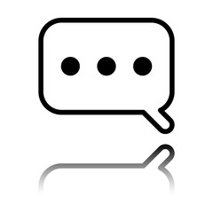 Simple text cloud. Linear, thin outline. Black icon with mirror reflection on white background