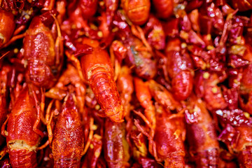 Boiled red crawfish lobsters.