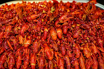 Boiled red crawfish lobsters.