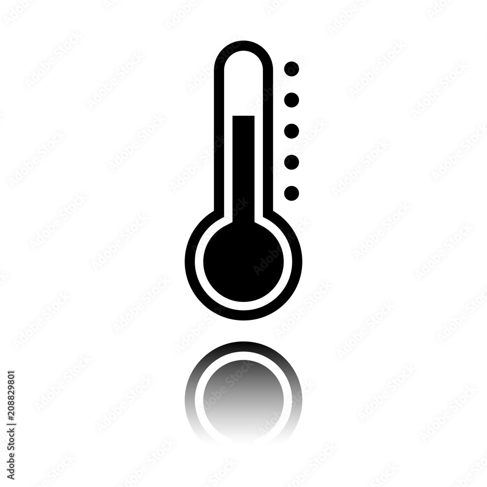Poster simple thermometer icon. black icon with mirror reflection on white background