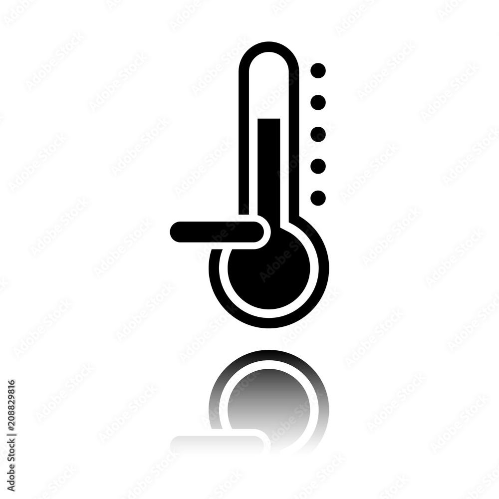 Poster thermometer, cold. subzero temperature. black icon with mirror reflection on white background