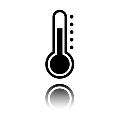 Simple thermometer icon. Black icon with mirror reflection on white background