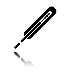 Medical thermometer for body. Black icon with mirror reflection on white background