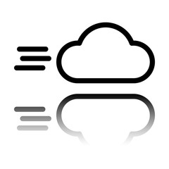 Windy icon. Linear, thin outline. Black icon with mirror reflection on white background
