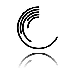 Business pie chart icon. Black icon with mirror reflection on white background