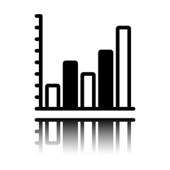 Finance grapgic, grow. Black icon with mirror reflection on white background