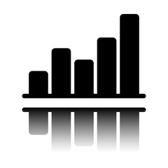 Finance grapgic, grow. Black icon with mirror reflection on white background